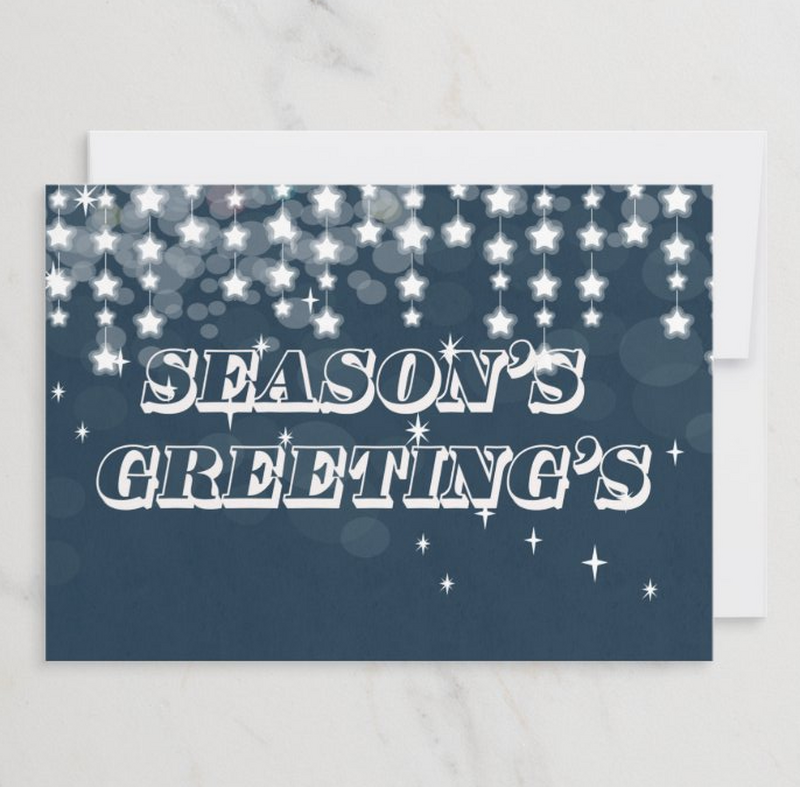 4x6 inch Flat Matte Christmas Cards, Star Shine &amp; Twinkling &quot;Seasons Greetings&quot; Flat Matte Card